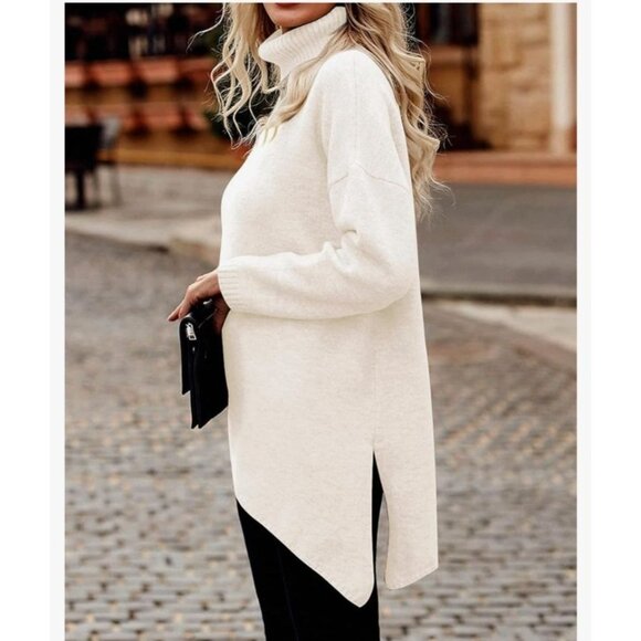 BTBFM Women's Asymmetrical Turtleneck Sweater Size Small Beige Cozy Warm Winter - Picture 3 of 14